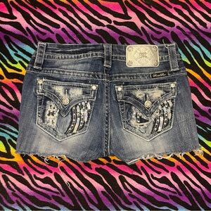 Miss Me Blue Denim Shorts with Silver Accents